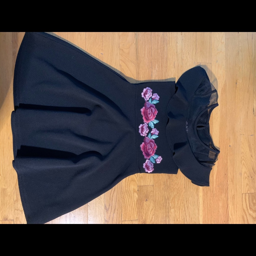 Black floral embroidered girls dress